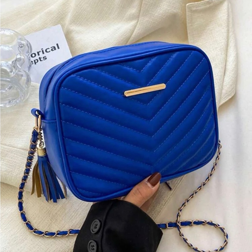 Pu Leather Chain Square Bag-Blue
